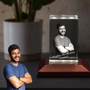 Personalised 3D Crystal Birthday Gift for Male Friend (50x80x50mm)