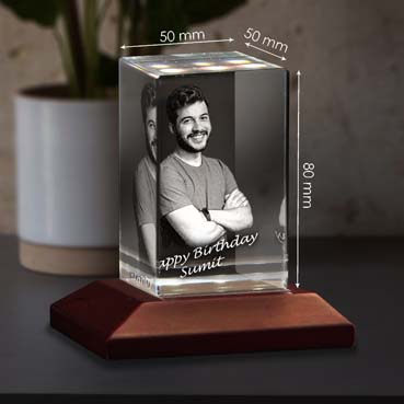 Personalised 3D Crystal Birthday Gift for Male Friend (50x80x50mm)