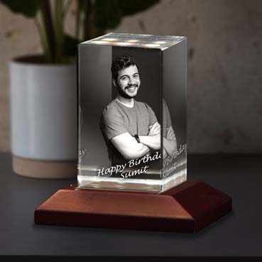 Personalised 3D Crystal Birthday Gift for Male Friend (50x80x50mm)