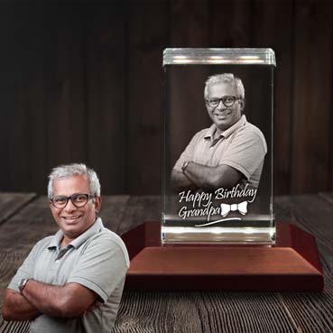 Personalised 3D Crystal Birthday Gift for Grand Father (50x80x50mm)
