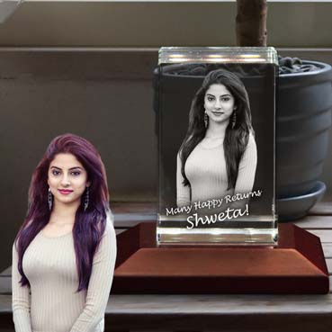 Personalised 3D Crystal Birthday Gift for Female Friend (50x80x50mm)