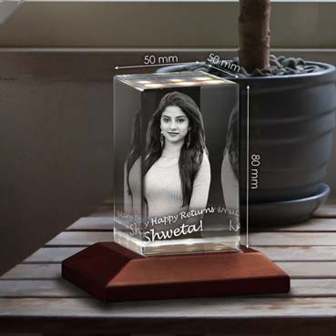 Personalised 3D Crystal Birthday Gift for Female Friend (50x80x50mm)