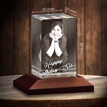 Personalised 3D Crystal Birthday Gift for Sister (50x80x50mm)