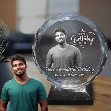 Personalised 3D Crystal Birthday Gift for Male Friend (155x160x40mm)
