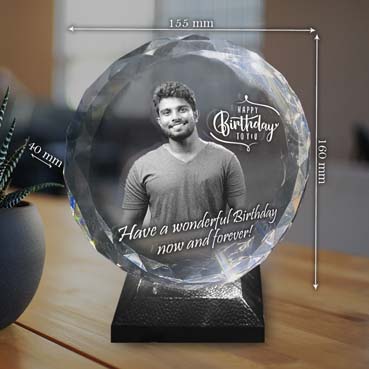 Personalised 3D Crystal Birthday Gift for Male Friend (155x160x40mm)