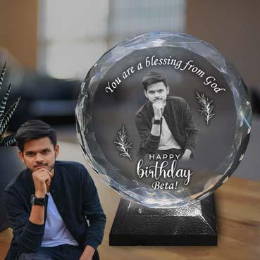 Personalised 3D Crystal Birthday Gift for Son (155x160x40mm)