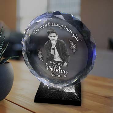 Personalised 3D Crystal Birthday Gift for Son (155x160x40mm)