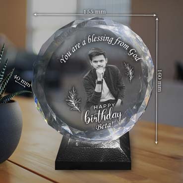 Personalised 3D Crystal Birthday Gift for Son (155x160x40mm)