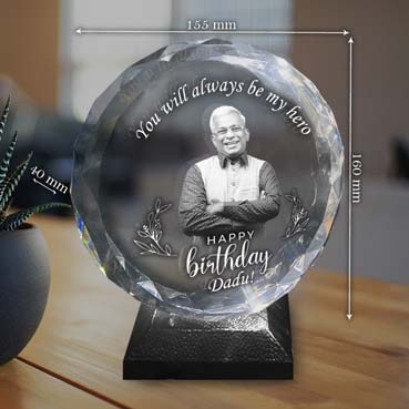 Personalised 3D Crystal Birthday Gift for Grand Father (155x160x40mm)