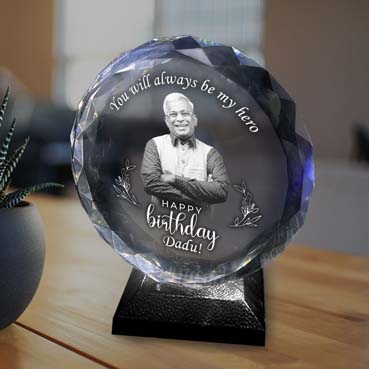 Personalised 3D Crystal Birthday Gift for Grand Father (155x160x40mm)