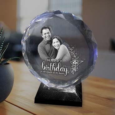 Personalised 3D Crystal Birthday Gift for Wife (155x160x40mm)