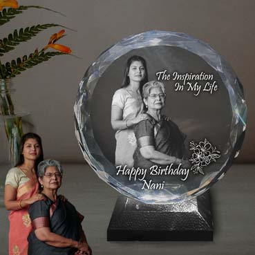 Personalised 3D Crystal Birthday Gift for Grand Mother (155x160x40mm)