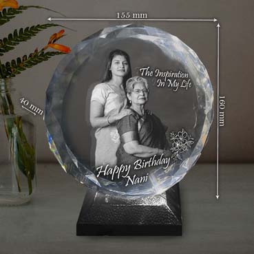 Personalised 3D Crystal Birthday Gift for Grand Mother (155x160x40mm)