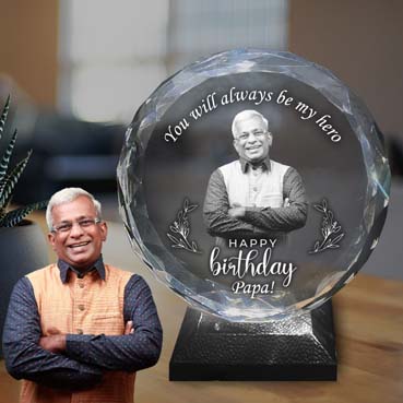 Personalised 3D Crystal Birthday Gift for Father (155x160x40mm)