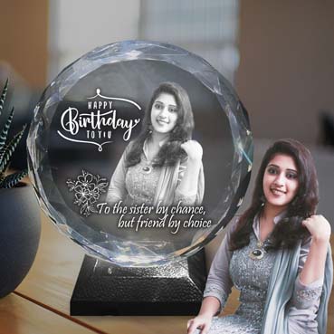Personalised 3D Crystal Birthday Gift for Sister (155x160x40mm)