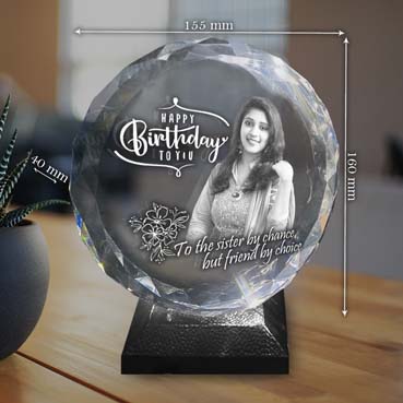 Personalised 3D Crystal Birthday Gift for Sister (155x160x40mm)