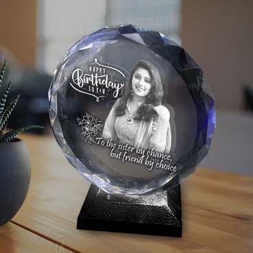 Personalised 3D Crystal Birthday Gift for Sister (155x160x40mm)