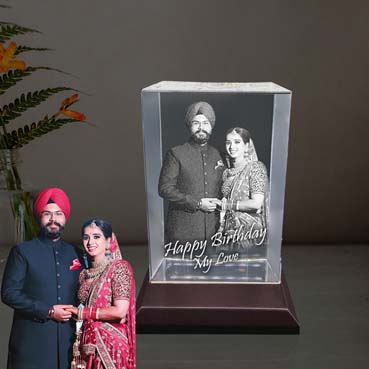Personalised 3D Crystal Birthday Gift for Husband (180x120x65mm)