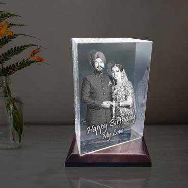 Personalised 3D Crystal Birthday Gift for Husband (180x120x65mm)