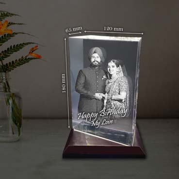 Personalised 3D Crystal Birthday Gift for Husband (180x120x65mm)