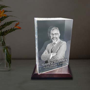 Personalised 3D Crystal Birthday Gift for Male Friend (180x120x65mm)