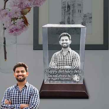 Personalised 3D Crystal Birthday Gift for Son (180x120x65mm)