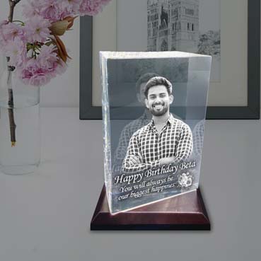 Personalised 3D Crystal Birthday Gift for Son (180x120x65mm)