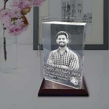 Personalised 3D Crystal Birthday Gift for Son (180x120x65mm)