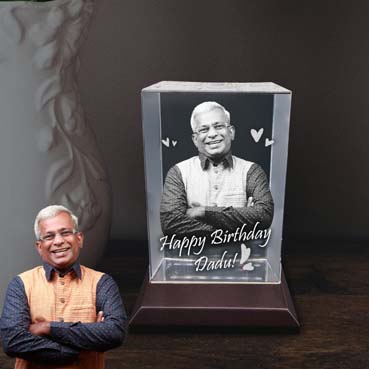 Personalised 3D Crystal Birthday Gift for Grand Father (180x120x65mm)