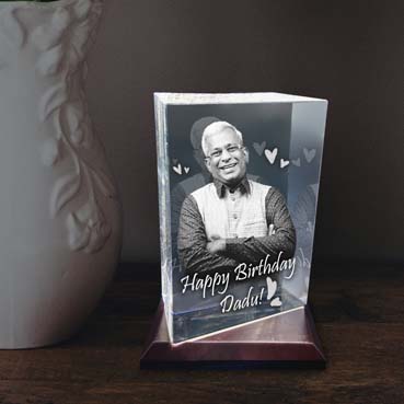 Personalised 3D Crystal Birthday Gift for Grand Father (180x120x65mm)