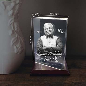 Personalised 3D Crystal Birthday Gift for Grand Father (180x120x65mm)