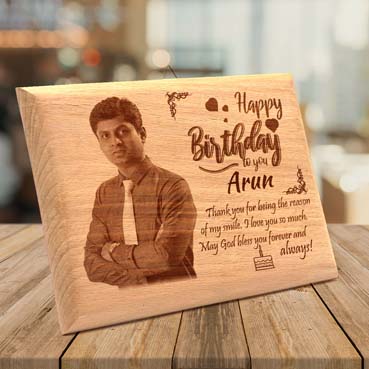 Wooden Photo Frame Personalised for Husband Birthday (15”x9”)