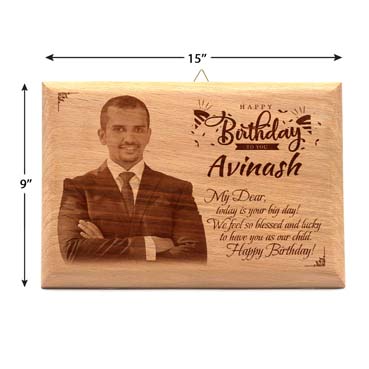 Wooden Photo Frame Personalised for Son Birthday (15”x9”)