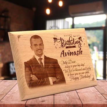Wooden Photo Frame Personalised for Son Birthday (15”x9”)