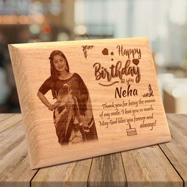 Wooden Photo Frame Personalised for Wife Birthday (15”x9”)