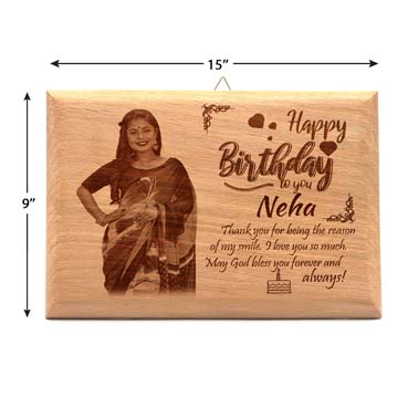 Wooden Photo Frame Personalised for Wife Birthday (15”x9”)