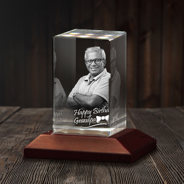 Personalised 3D Crystal Birthday Gift for Grand Father (50x80x50mm)