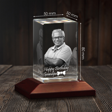 Personalised 3D Crystal Birthday Gift for Grand Father (50x80x50mm)