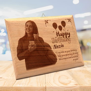 Wooden Photo Frame Personalised for Sister Birthday (11.5”x8.25”)