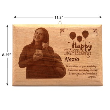 Wooden Photo Frame Personalised for Sister Birthday (11.5”x8.25”)