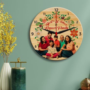 Full HD Color Round Shaped Personalised Wooden Photo Clock 12 x 12 inches