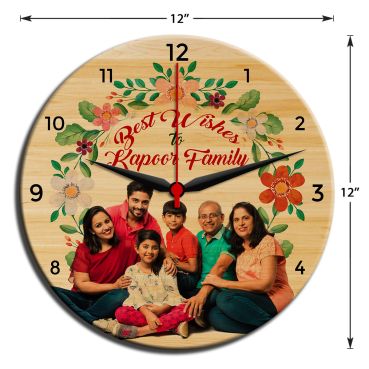 Full HD Color Round Shaped Personalised Wooden Photo Clock 12 x 12 inches