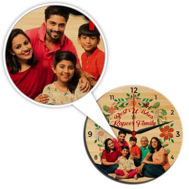 Full HD Color Round Shaped Personalised Wooden Photo Clock 12 x 12 inches