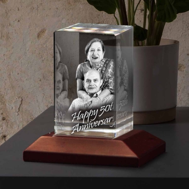 Rectangular 3D Laser Engraved Crystal Photo Gift for Grandparents