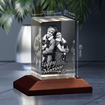 Rectangular 3D Laser Engraved Crystal Anniversary Photo Gift for Couple