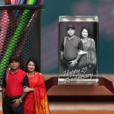Rectangular 3D Laser Engraved Crystal Anniversary Photo Gift for Husband and Wife