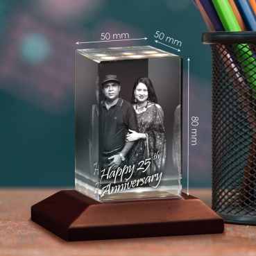 Rectangular 3D Laser Engraved Crystal Anniversary Photo Gift for Husband and Wife