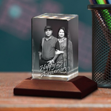 Rectangular 3D Laser Engraved Crystal Anniversary Photo Gift for Husband and Wife