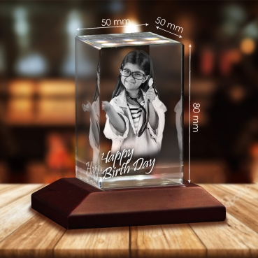 Rectangular 3D Laser Engraved Crystal Birthday Gift For Girl