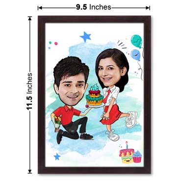 Birthday Couple Caricature Large Frame